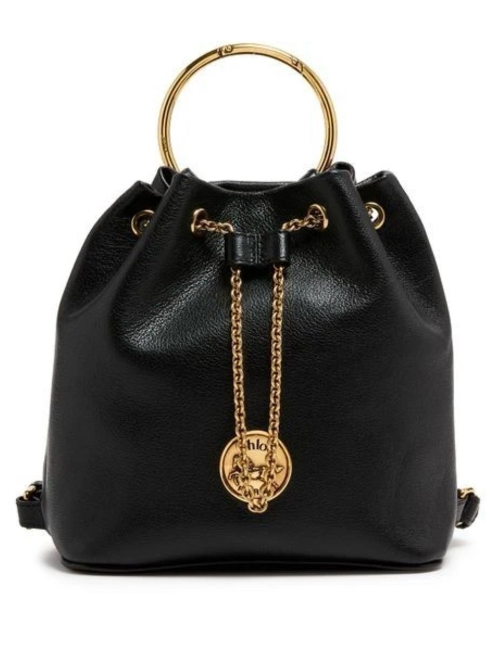 Chloe Bracelet Black Grained Leather Backpack New & Authentic